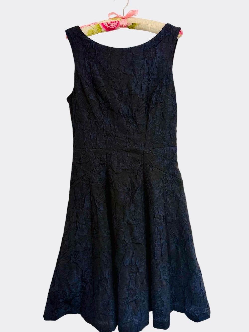 ANTONIO MELANI Navy/Black Sleeveless Textured Midi Fit-and-Flare Dress